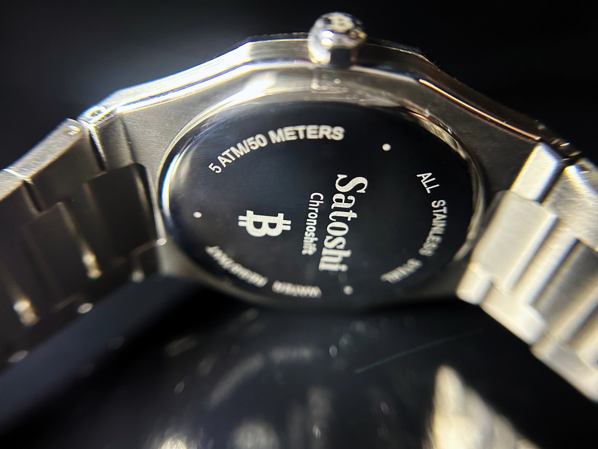 Sathoshi Chronoshift Bitcoin Watch, Back side Close up